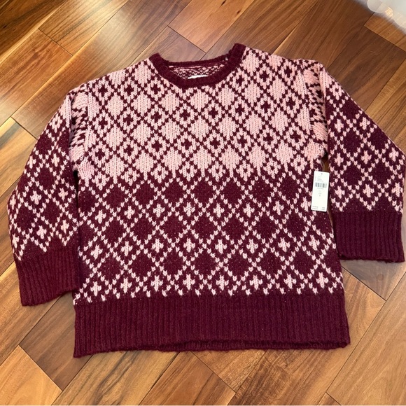 Anthropologie Sweaters - Anthropologie Maeve Pink and Burgundy Knit Sweater Argyle Diamond sz Small